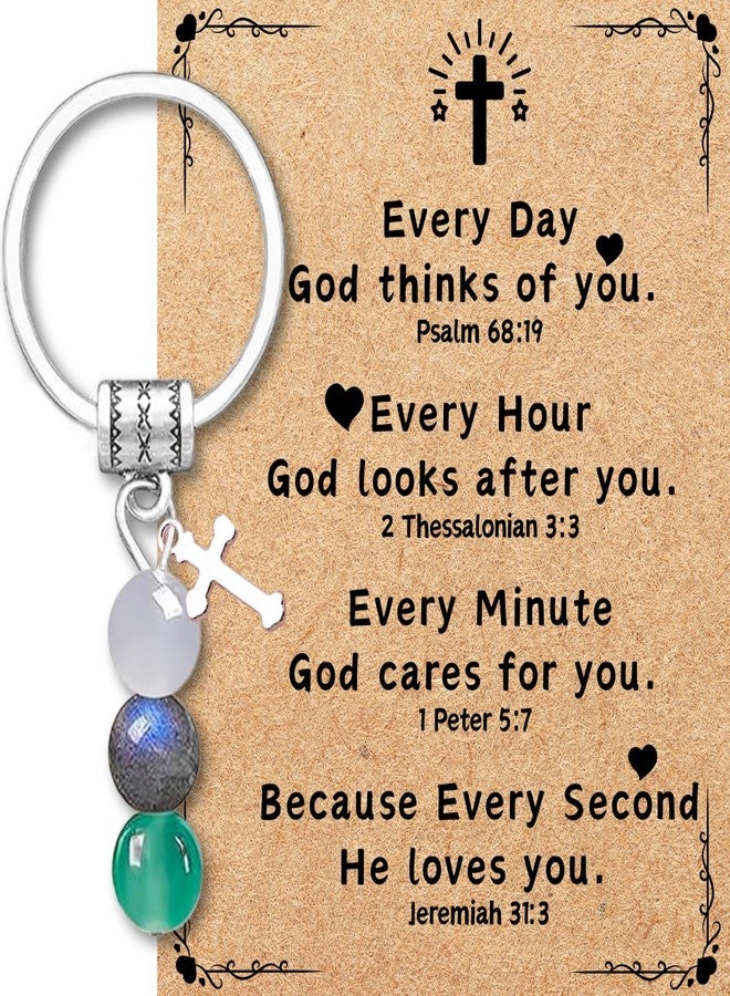 YOYOKIT Christian Keychain Gifts for Women, Cross Natural Stone Keychains Bible Verse Accessories Religious Spiritual Gift for Friends Sister in Christ - Image 1